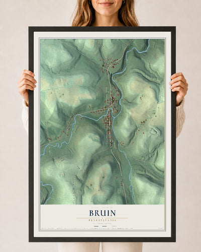 Map of Bruin, Pennsylvania, 24 x 36 inch print in a black wood frame
