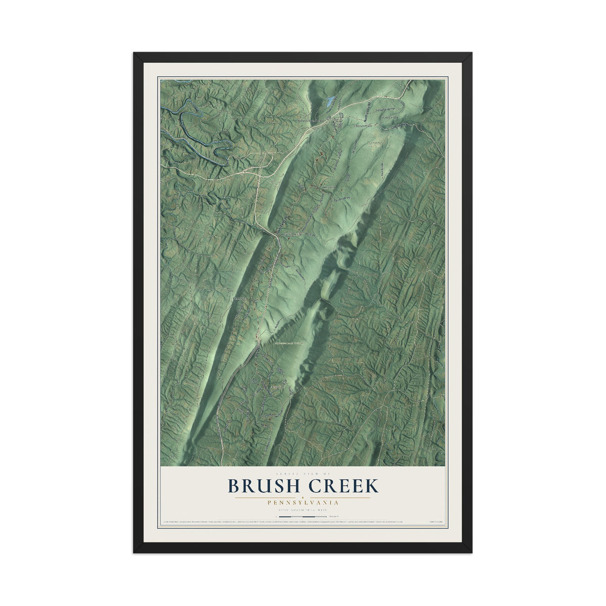Map of Brush Creek, Pennsylvania, 12 x 18 inch print in a black wood frame