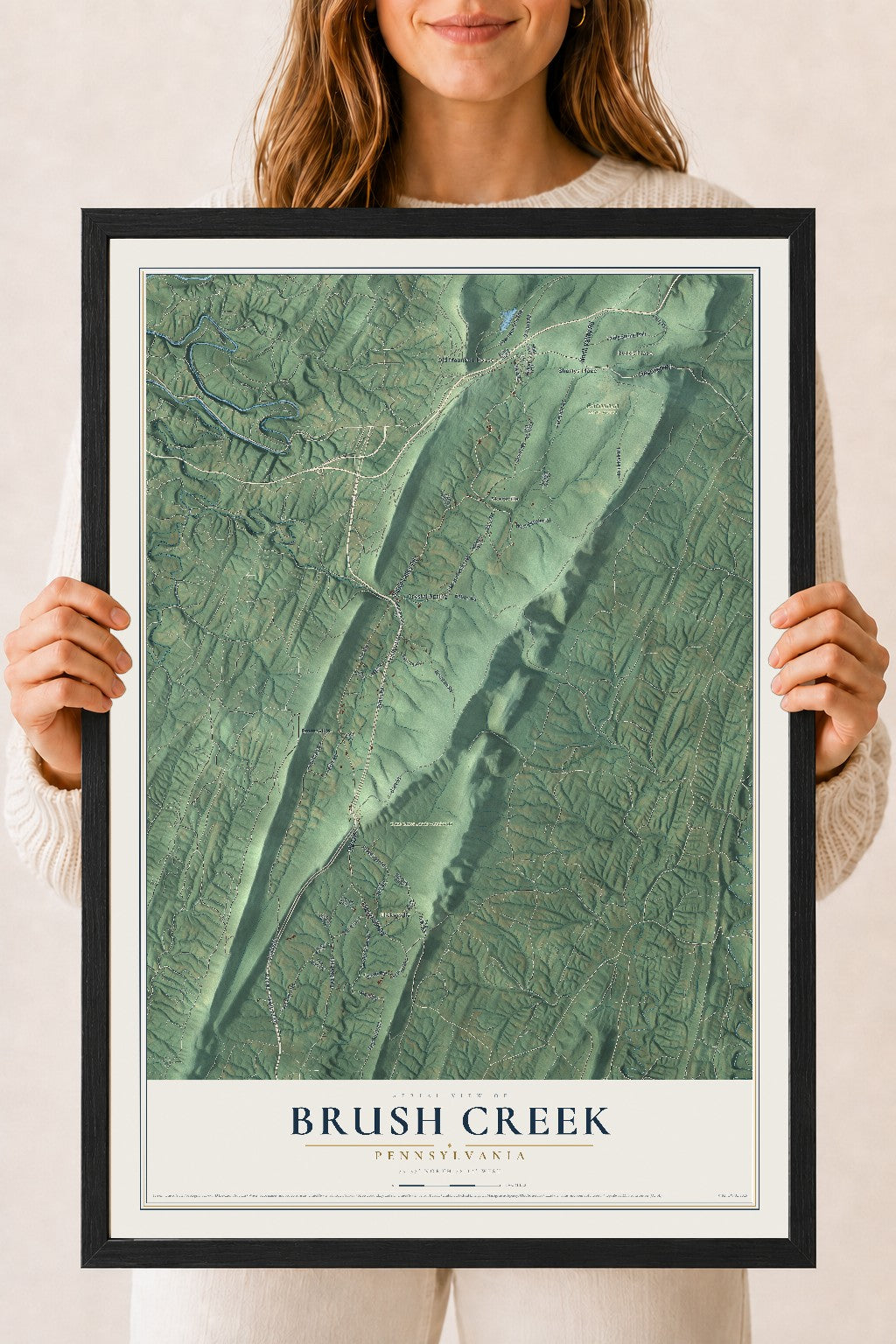 Map of Brush Creek, Pennsylvania, 18 x 24 inch print in a black wood frame