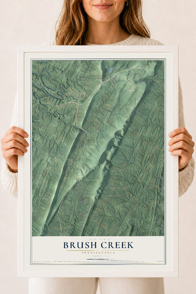 Map of Brush Creek, Pennsylvania, 18 x 24 inch print in a white wood frame