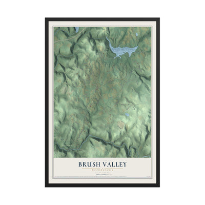 Map of Brush Valley, Pennsylvania, 12 x 18 inch print in a black wood frame