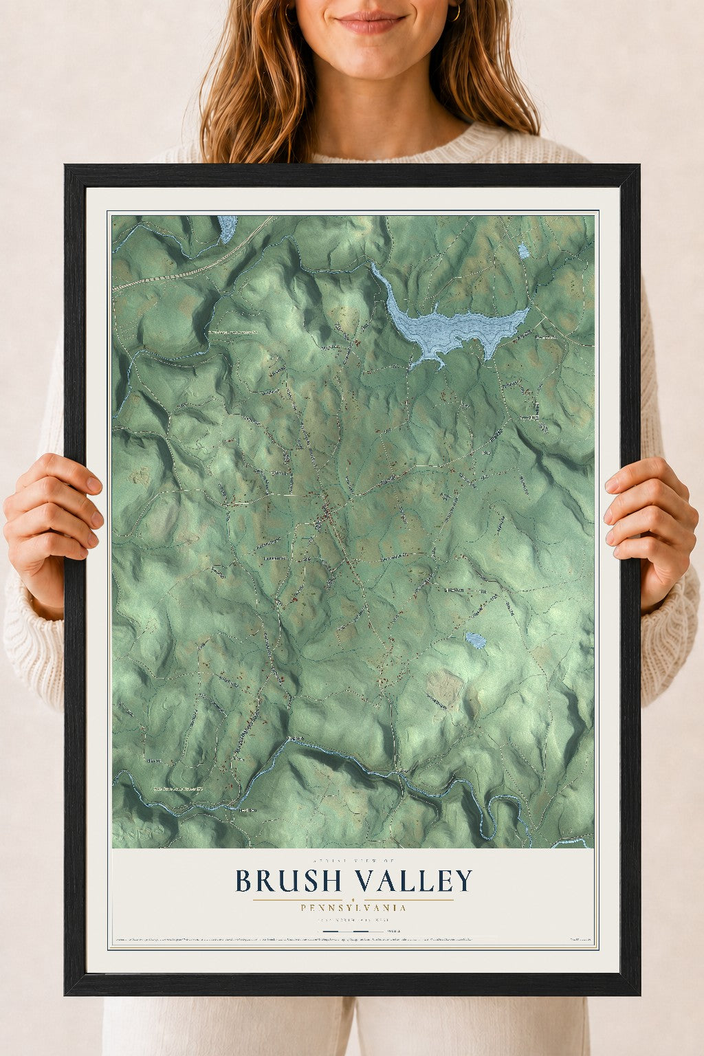 Map of Brush Valley, Pennsylvania, 18 x 24 inch print in a black wood frame