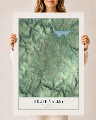 Map of Brush Valley, Pennsylvania, 24 x 36 inch print in a white wood frame