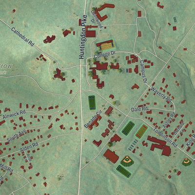 Close-up of the map of Bryn Athyn, Pennsylvania print showing street and building detail