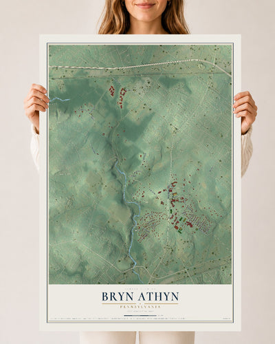 Map of Bryn Athyn, Pennsylvania, 24 x 36 inch unframed archival matte print