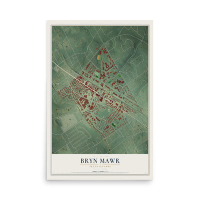 Map of Bryn Mawr, Pennsylvania, 12 x 18 inch unframed archival matte print