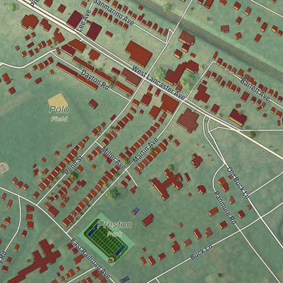 Second close-up of the map of Bryn Mawr, Pennsylvania print showing more streets and buildings