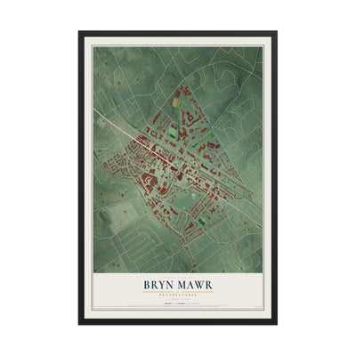Map of Bryn Mawr, Pennsylvania, 12 x 18 inch print in a black wood frame