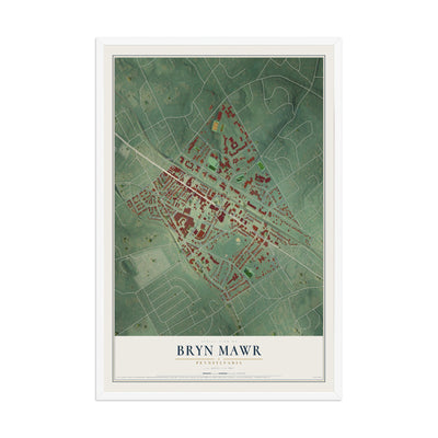 Map of Bryn Mawr, Pennsylvania, 12 x 18 inch print in a white wood frame