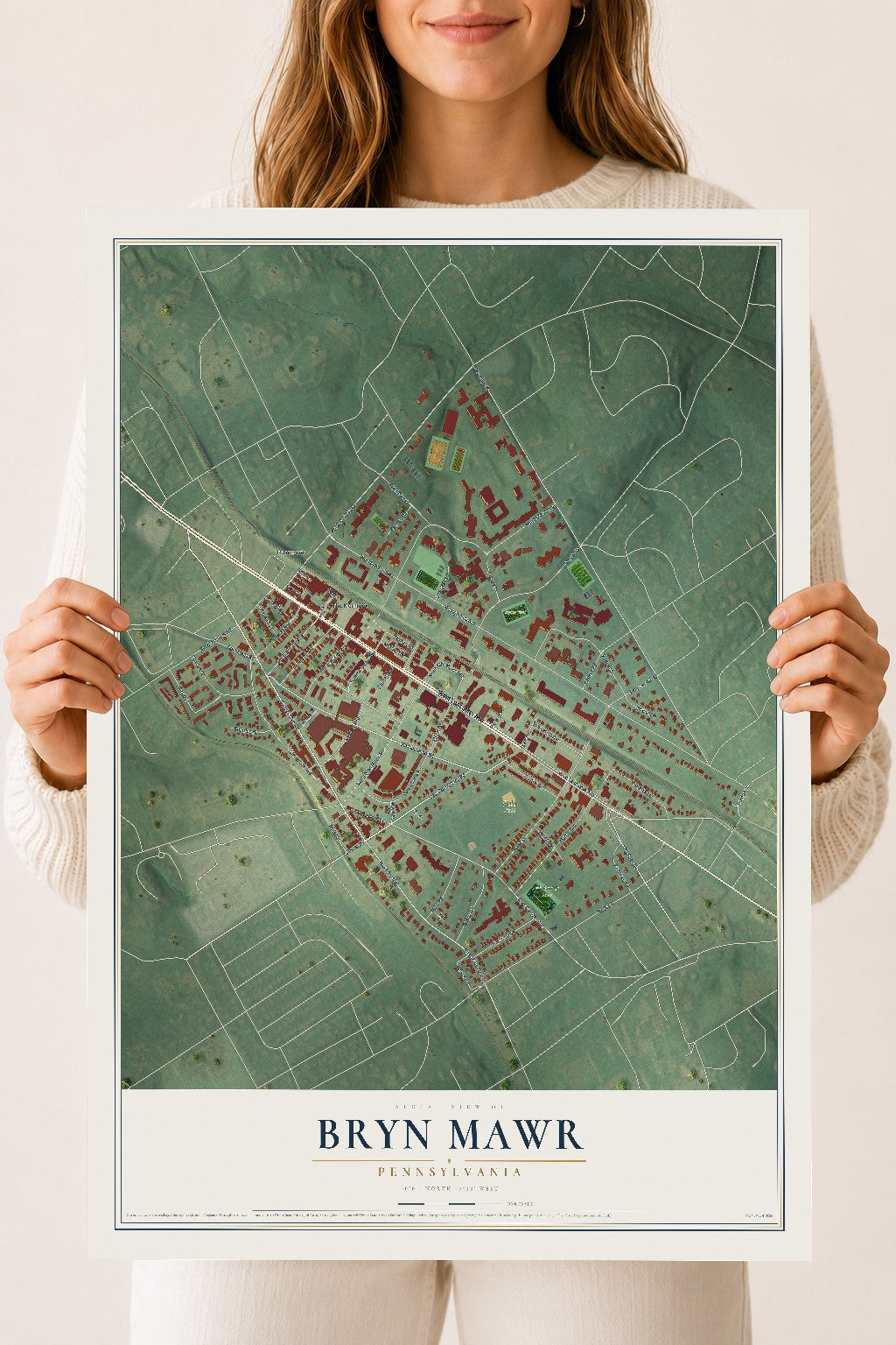 Map of Bryn Mawr, Pennsylvania, 18 x 24 inch unframed archival matte print