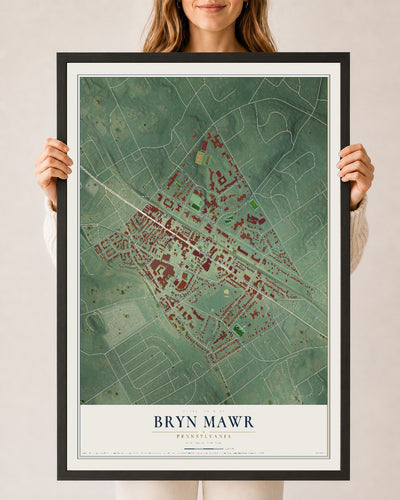 Map of Bryn Mawr, Pennsylvania, 24 x 36 inch print in a black wood frame