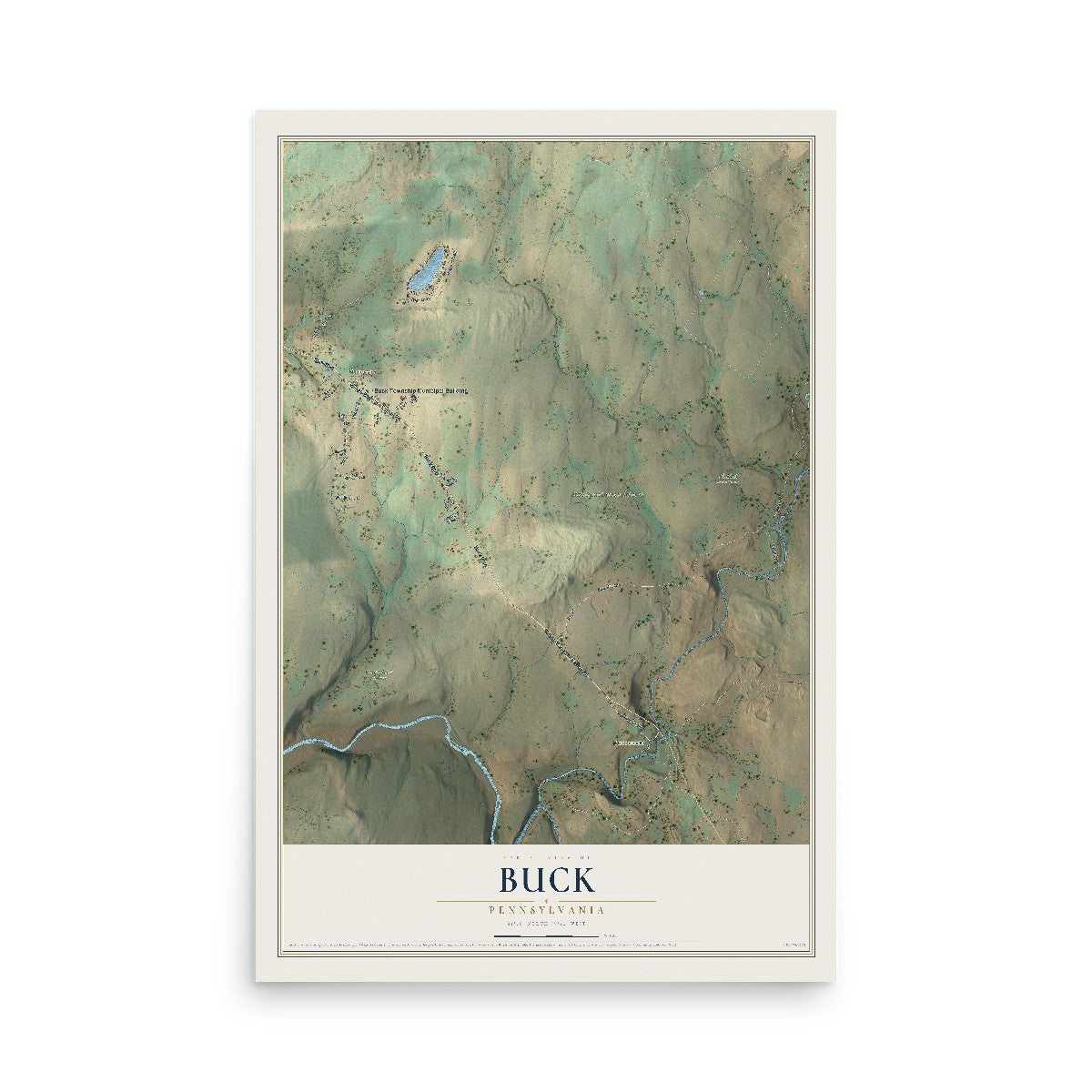 Map of Buck, Pennsylvania, 12 x 18 inch unframed archival matte print