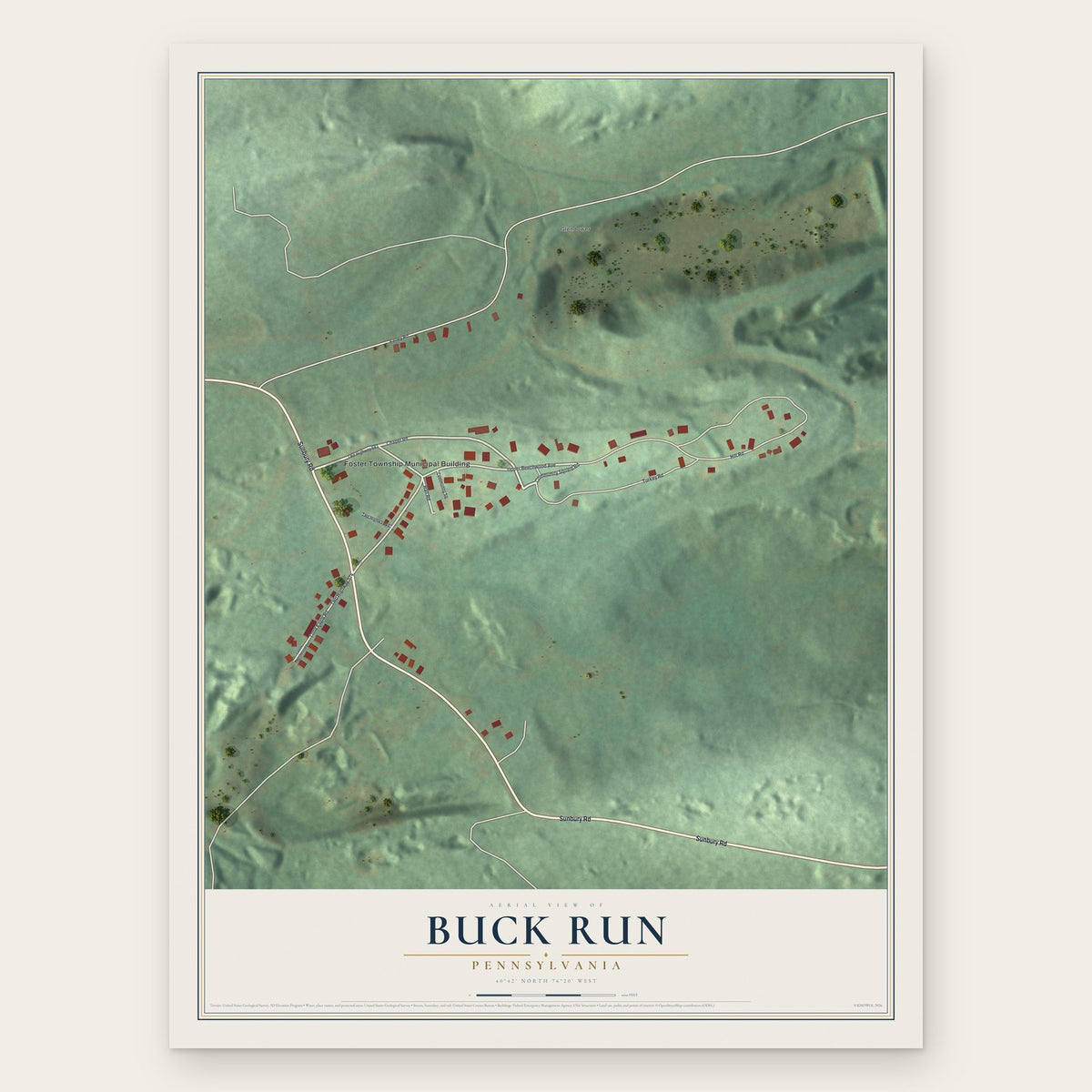 Buck Run, Pennsylvania map print, the full design