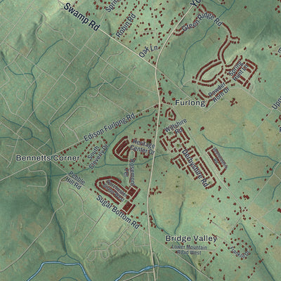 Second close-up of the map of Buckingham, Bucks County, Pennsylvania print showing more streets and buildings