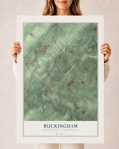Map of Buckingham, Bucks County, Pennsylvania, 24 x 36 inch print in a white wood frame