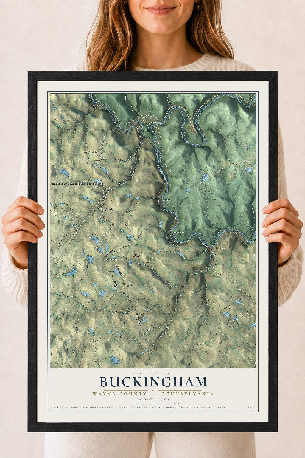 Map of Buckingham, Wayne County, Pennsylvania, 18 x 24 inch print in a black wood frame