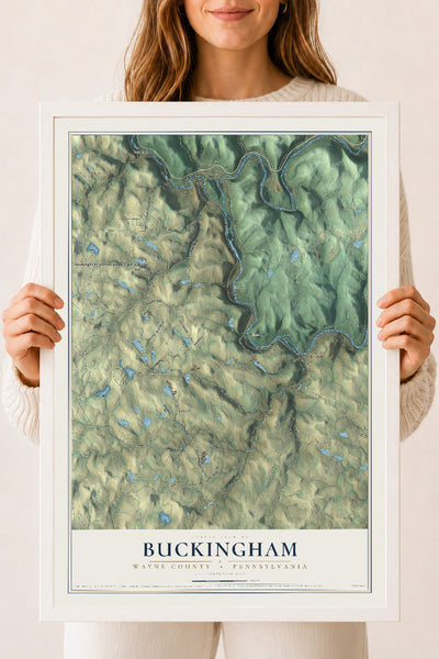 Map of Buckingham, Wayne County, Pennsylvania, 18 x 24 inch print in a white wood frame
