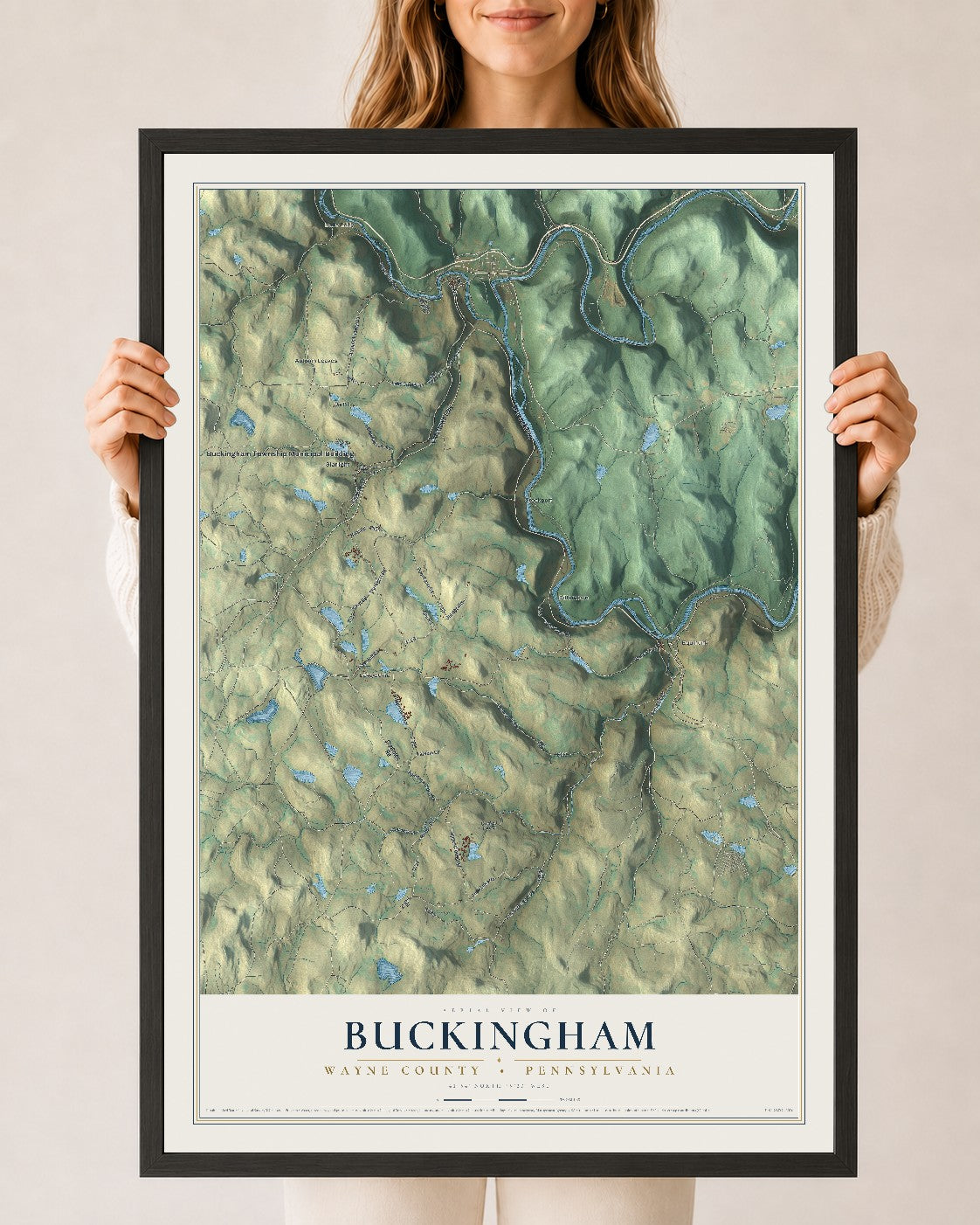 Map of Buckingham, Wayne County, Pennsylvania, 24 x 36 inch print in a black wood frame