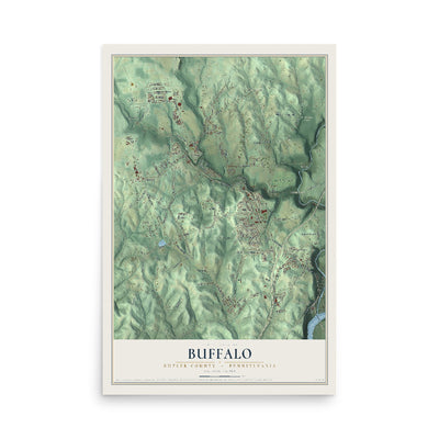 Map of Buffalo, Butler County, Pennsylvania, 12 x 18 inch unframed archival matte print