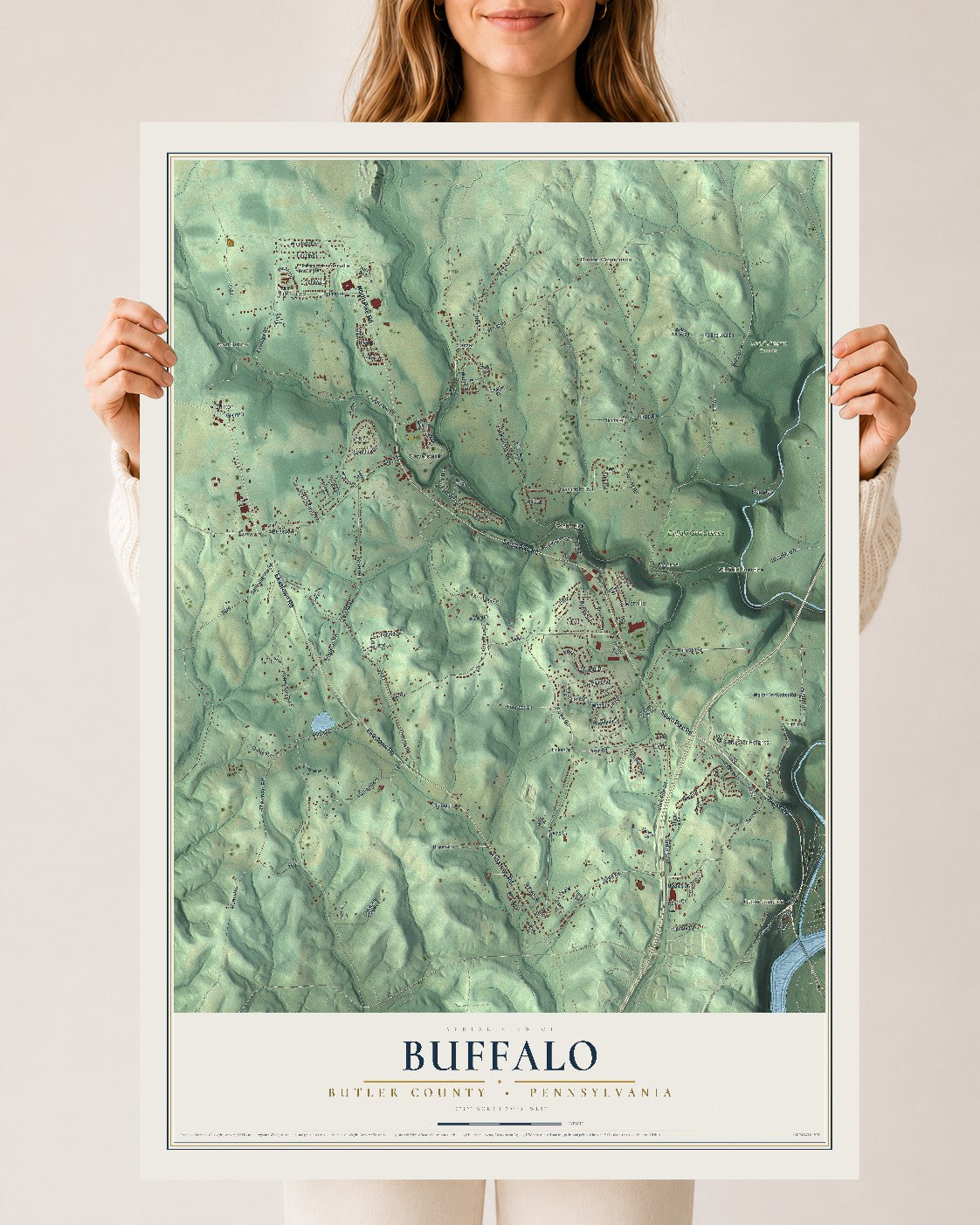 Map of Buffalo, Butler County, Pennsylvania, 24 x 36 inch unframed archival matte print