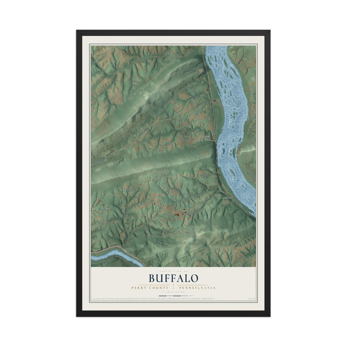 Map of Buffalo, Perry County, Pennsylvania, 12 x 18 inch print in a black wood frame