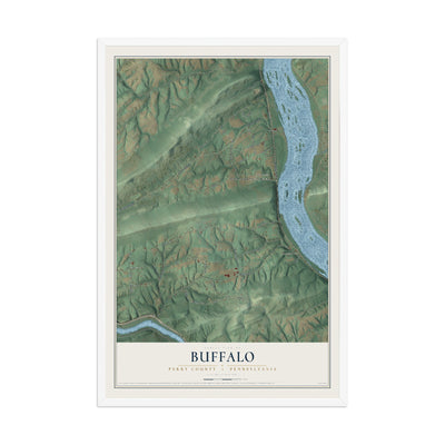 Map of Buffalo, Perry County, Pennsylvania, 12 x 18 inch print in a white wood frame