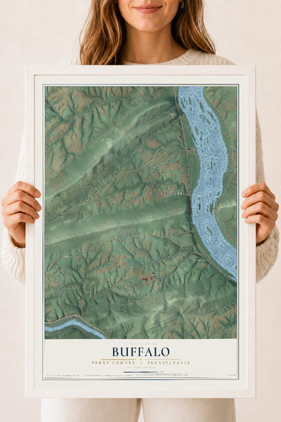 Map of Buffalo, Perry County, Pennsylvania, 18 x 24 inch print in a white wood frame