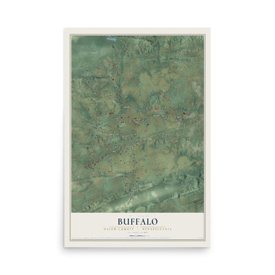 Map of Buffalo, Union County, Pennsylvania, 12 x 18 inch unframed archival matte print