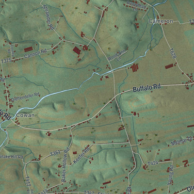 Second close-up of the map of Buffalo, Union County, Pennsylvania print showing more streets and buildings