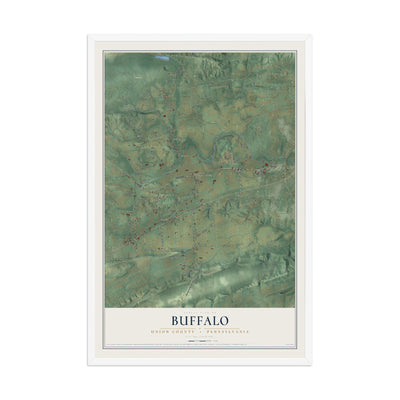 Map of Buffalo, Union County, Pennsylvania, 12 x 18 inch print in a white wood frame