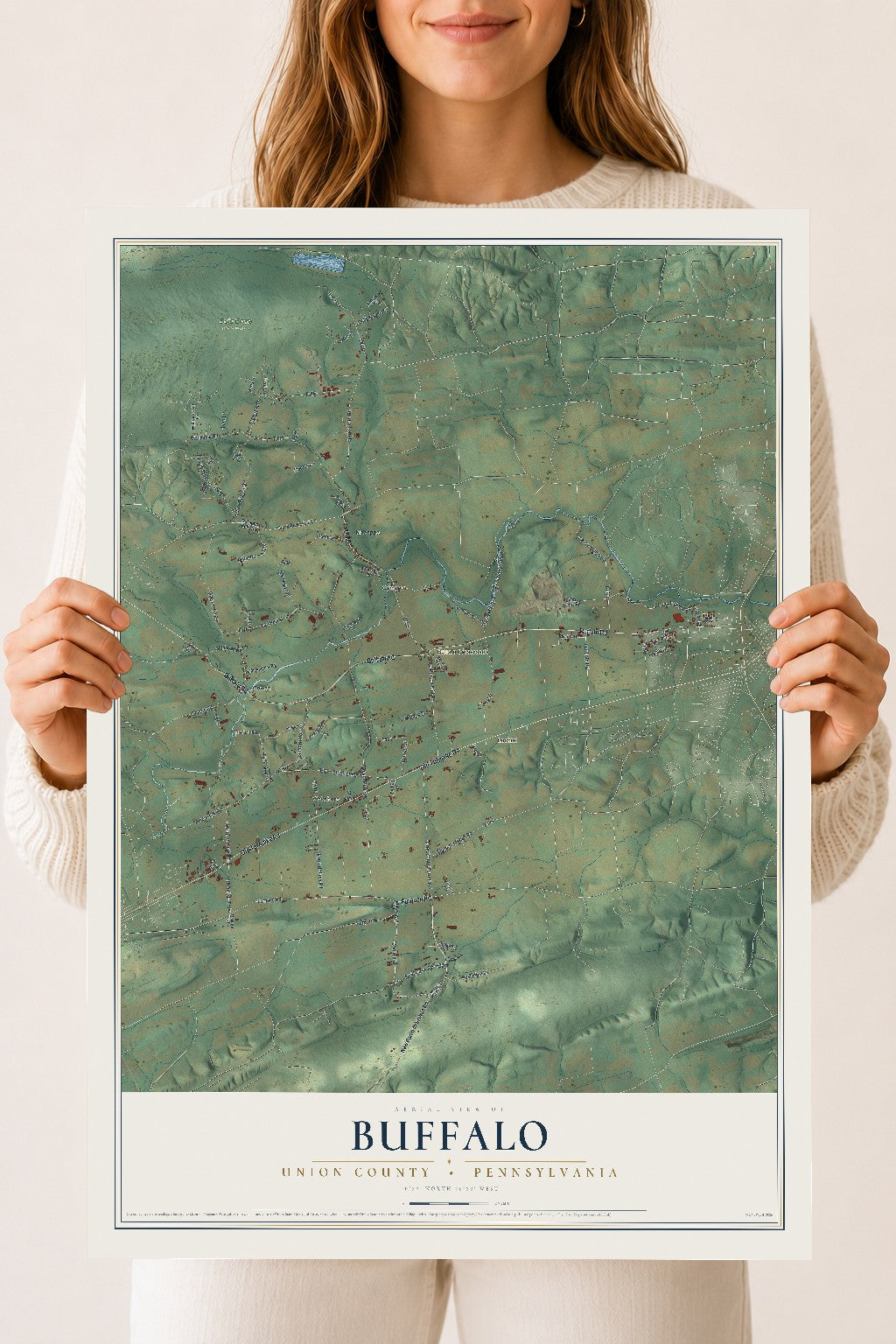 Map of Buffalo, Union County, Pennsylvania, 18 x 24 inch unframed archival matte print