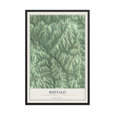 Map of Buffalo, Washington County, Pennsylvania, 12 x 18 inch print in a black wood frame