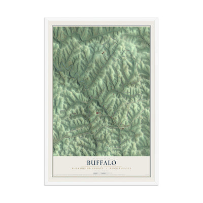 Map of Buffalo, Washington County, Pennsylvania, 12 x 18 inch print in a white wood frame