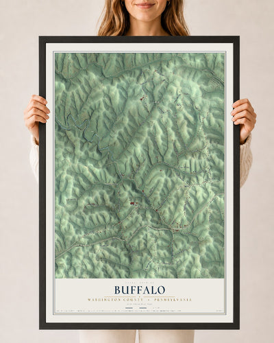 Map of Buffalo, Washington County, Pennsylvania, 24 x 36 inch print in a black wood frame