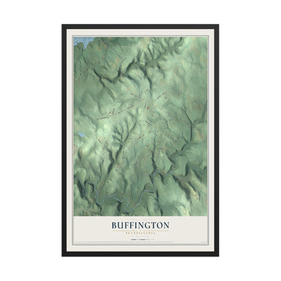 Map of Buffington, Pennsylvania, 12 x 18 inch print in a black wood frame