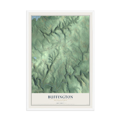 Map of Buffington, Pennsylvania, 12 x 18 inch print in a white wood frame