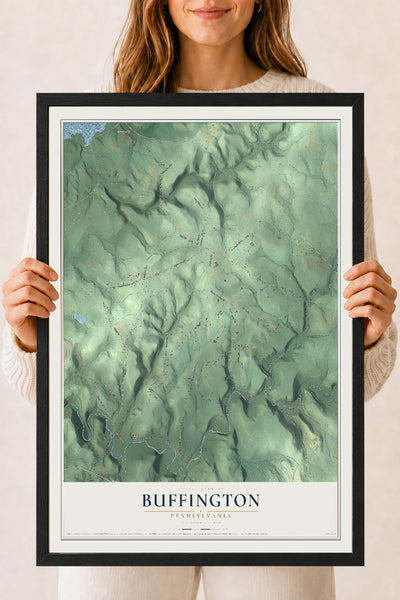 Map of Buffington, Pennsylvania, 18 x 24 inch print in a black wood frame