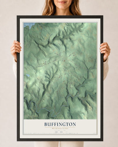 Map of Buffington, Pennsylvania, 24 x 36 inch print in a black wood frame