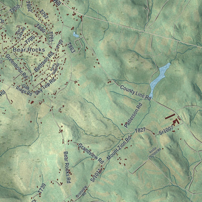 Close-up of the map of Bullskin, Pennsylvania print showing street and building detail