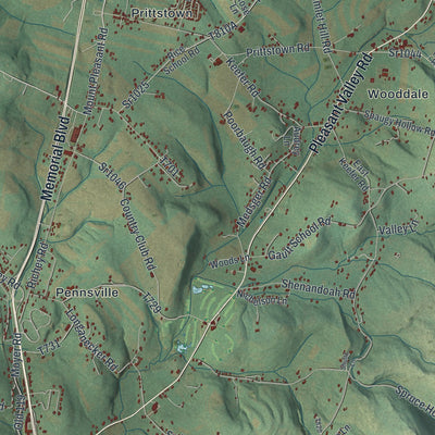 Second close-up of the map of Bullskin, Pennsylvania print showing more streets and buildings