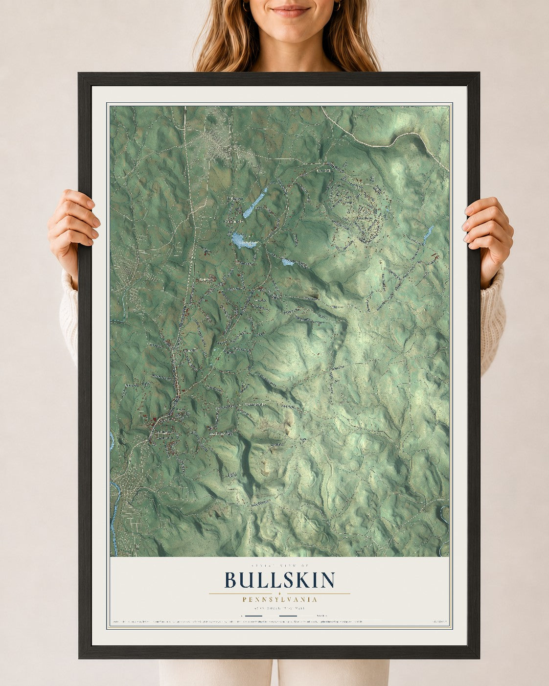 Map of Bullskin, Pennsylvania, 24 x 36 inch print in a black wood frame