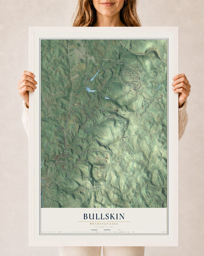 Map of Bullskin, Pennsylvania, 24 x 36 inch print in a white wood frame