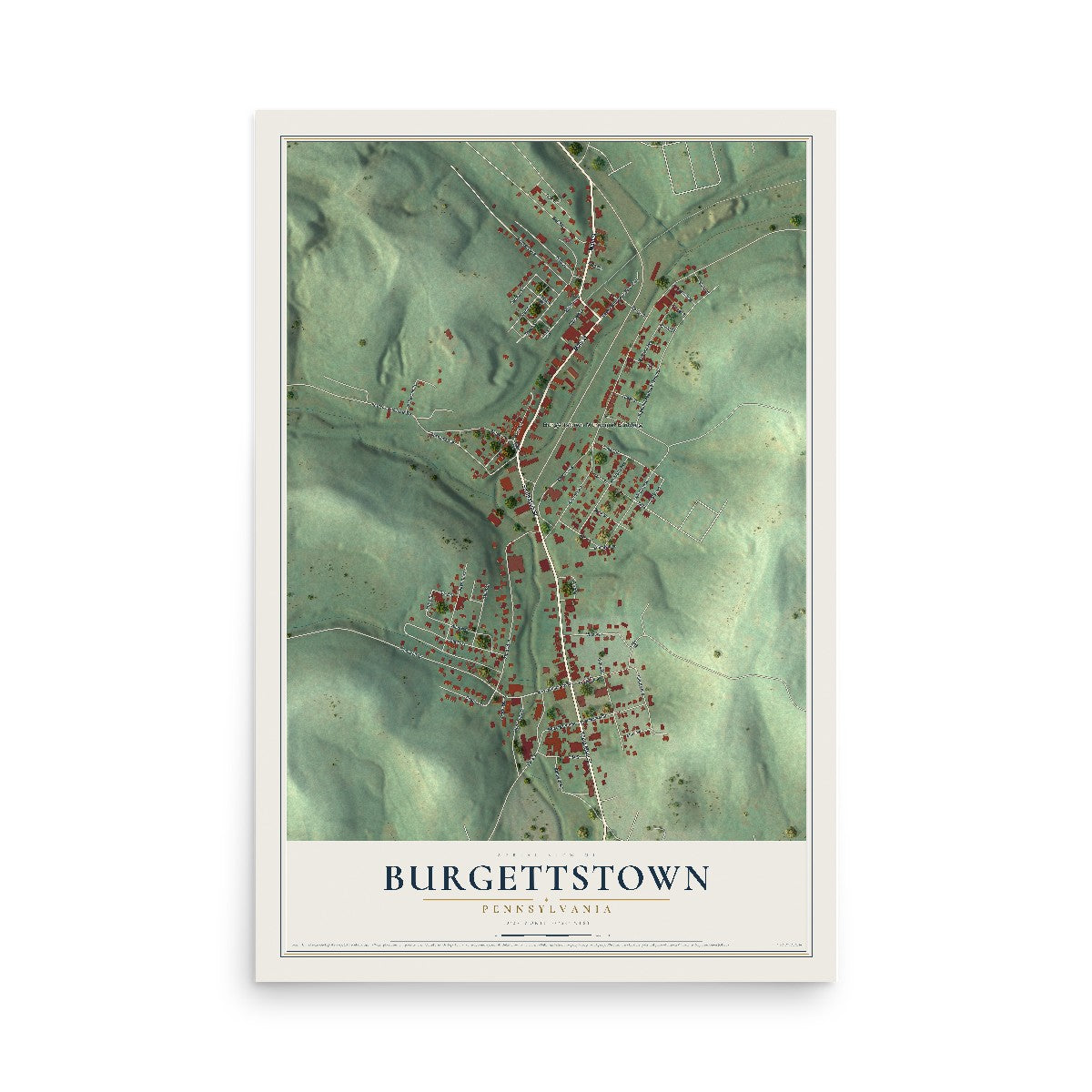 Map of Burgettstown, Pennsylvania, 12 x 18 inch unframed archival matte print