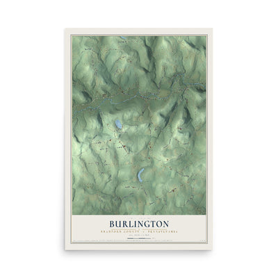 Map of Burlington, Bradford County, Pennsylvania, 12 x 18 inch unframed archival matte print