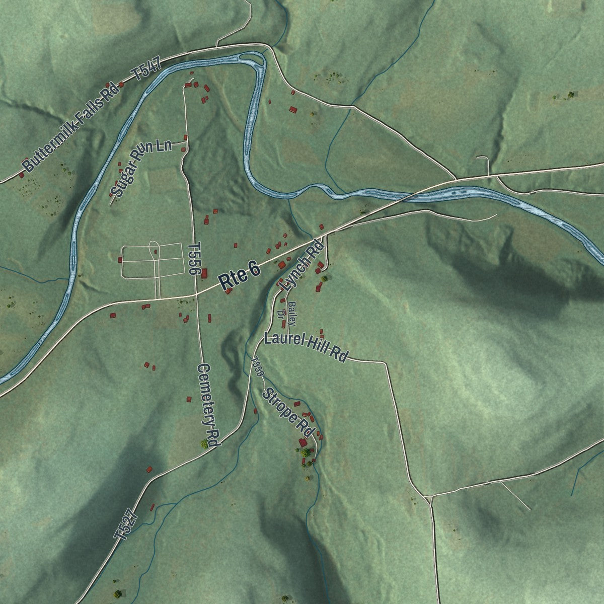 Second close-up of the map of Burlington, Bradford County, Pennsylvania print showing more streets and buildings