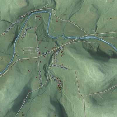 Second close-up of the map of Burlington, Bradford County, Pennsylvania print showing more streets and buildings