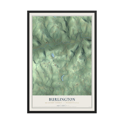 Map of Burlington, Bradford County, Pennsylvania, 12 x 18 inch print in a black wood frame