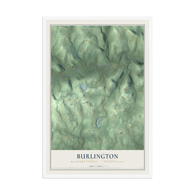 Map of Burlington, Bradford County, Pennsylvania, 12 x 18 inch print in a white wood frame