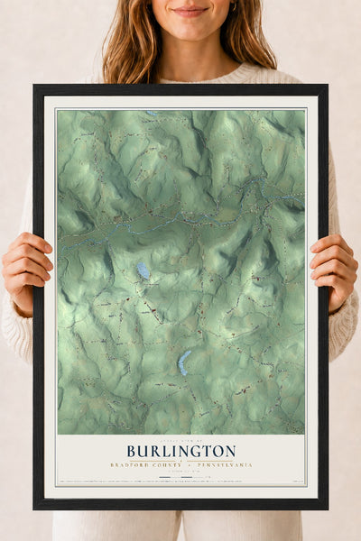 Map of Burlington, Bradford County, Pennsylvania, 18 x 24 inch print in a black wood frame