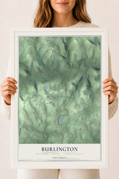 Map of Burlington, Bradford County, Pennsylvania, 18 x 24 inch print in a white wood frame